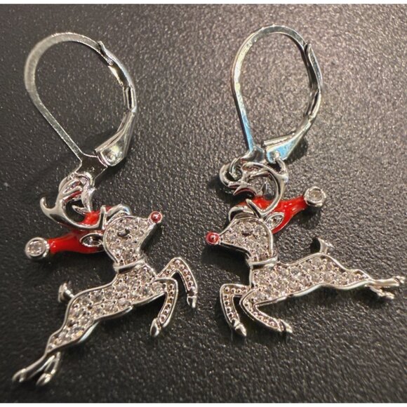 Rhinestone Reindeer Holiday Dangle Earrings Jewelry - Picture 1 of 4